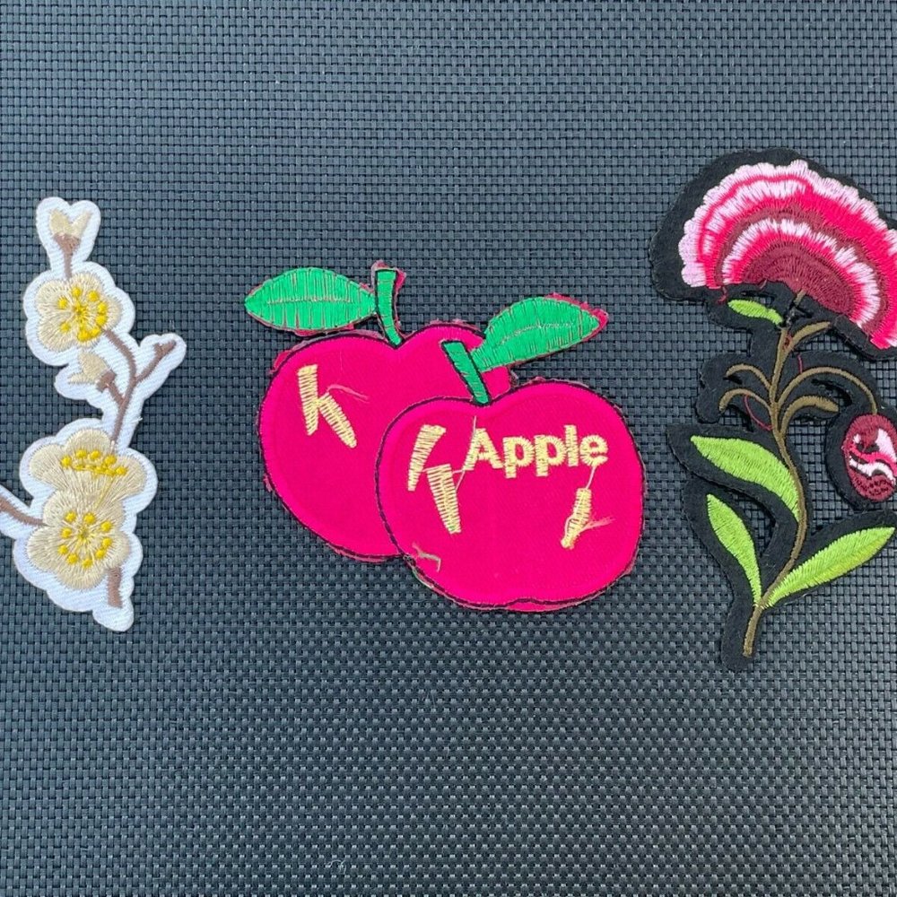 Iron On Patches Lot of 3 Patches Flower and Apple Embroidery Patches for Craft
